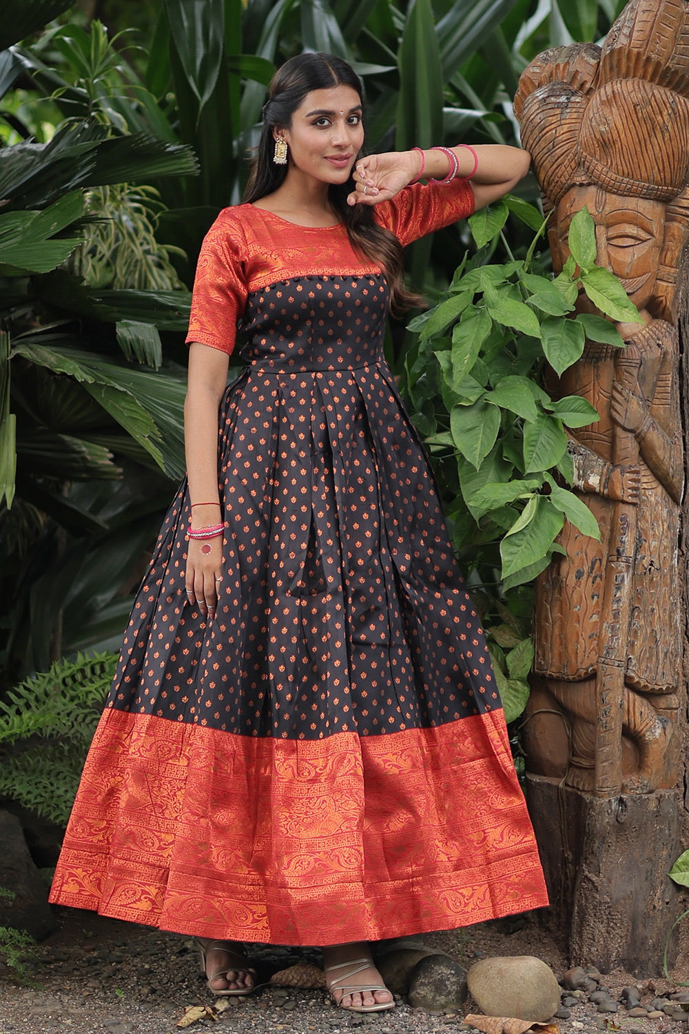 Beautiful  Black Banarasi Jacquard Silk Gown