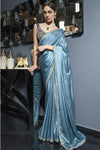 Crystal Blue Colour Satin Silk Saree With Embroidery Blouse