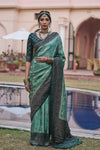Green Colour Mushroom Satin Zari Weaving Saree