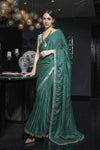 Pine Green Colour Satin Silk Embroidery Border  Saree