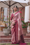 Blush Pink Colour Mushroom Satin Zari Weaving Saree