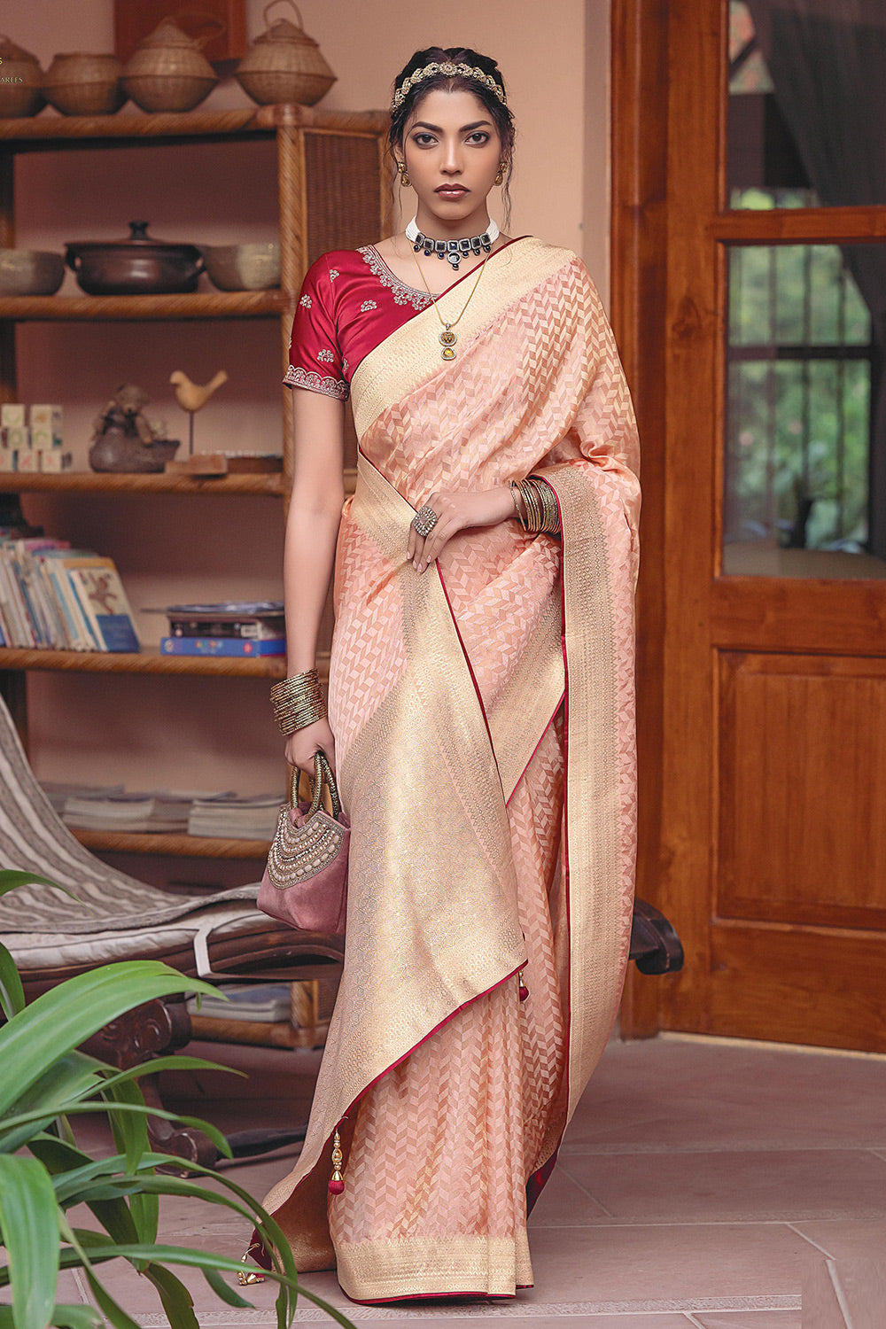 Classic Ballerina Pink Colour Tissue Silk Saree