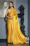 Yellow Colour Satin Silk Saree With Embroidery Blouse