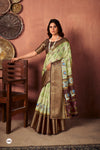 Mint Green Colour Cotton Saree With Maroon Jaquard Border
