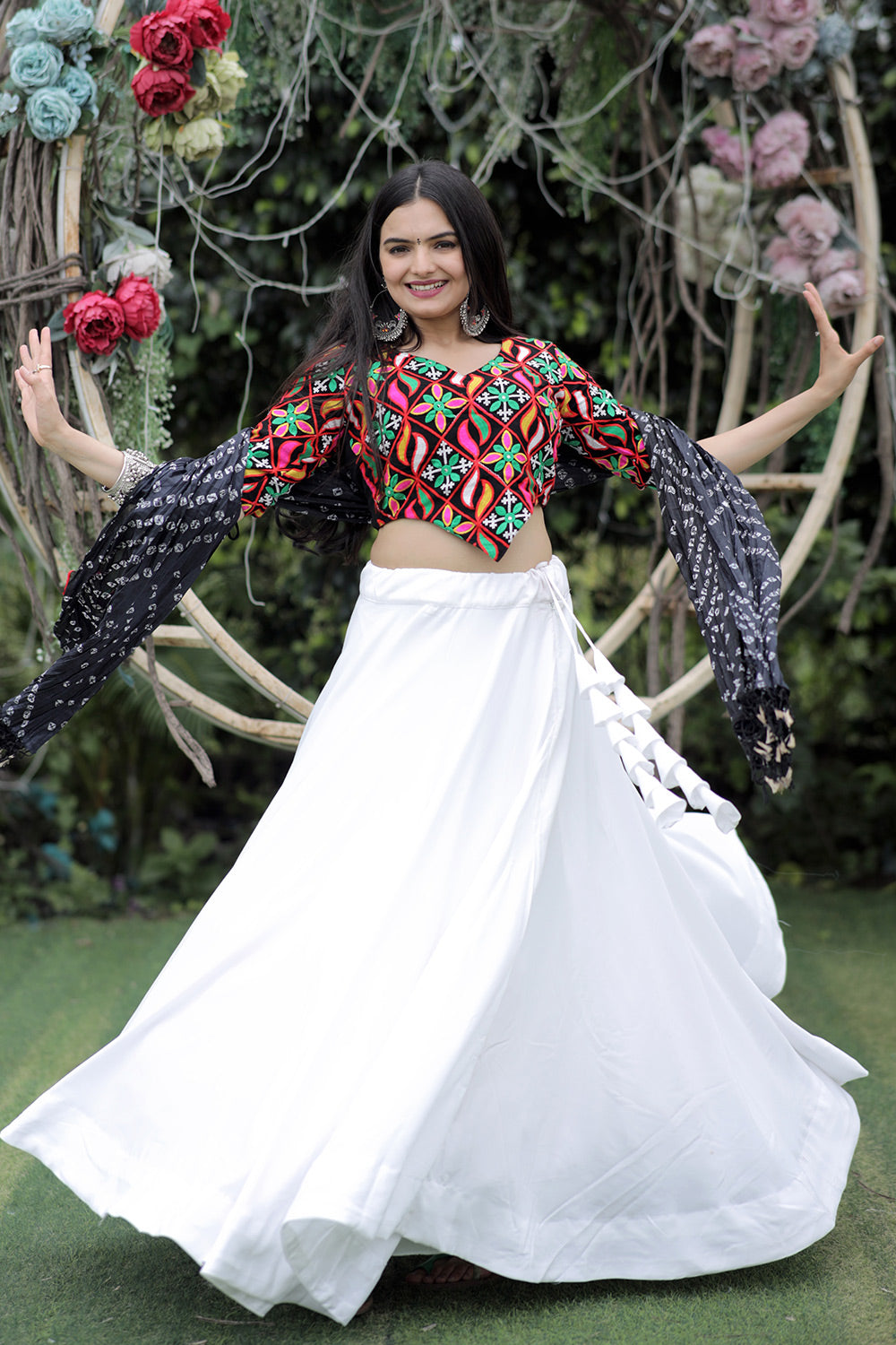 White Frolic Cotton Lehenga Choli With Designer Pattern Blouse