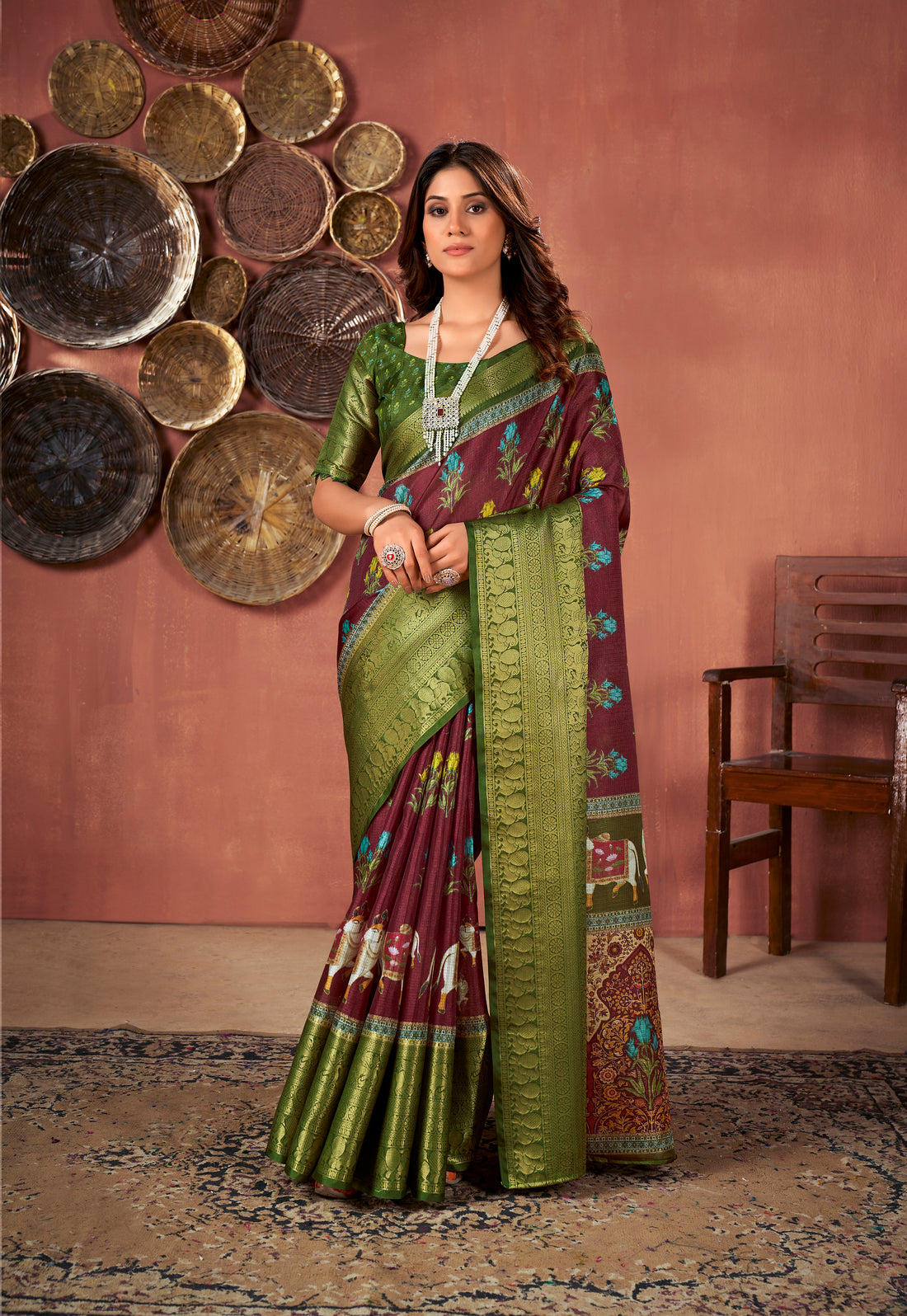 Mulberry  Colour Cotton Saree  With Jaquard Border