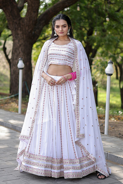 White Faux Georgette With Coding Embroidered Work Lehenga Choli