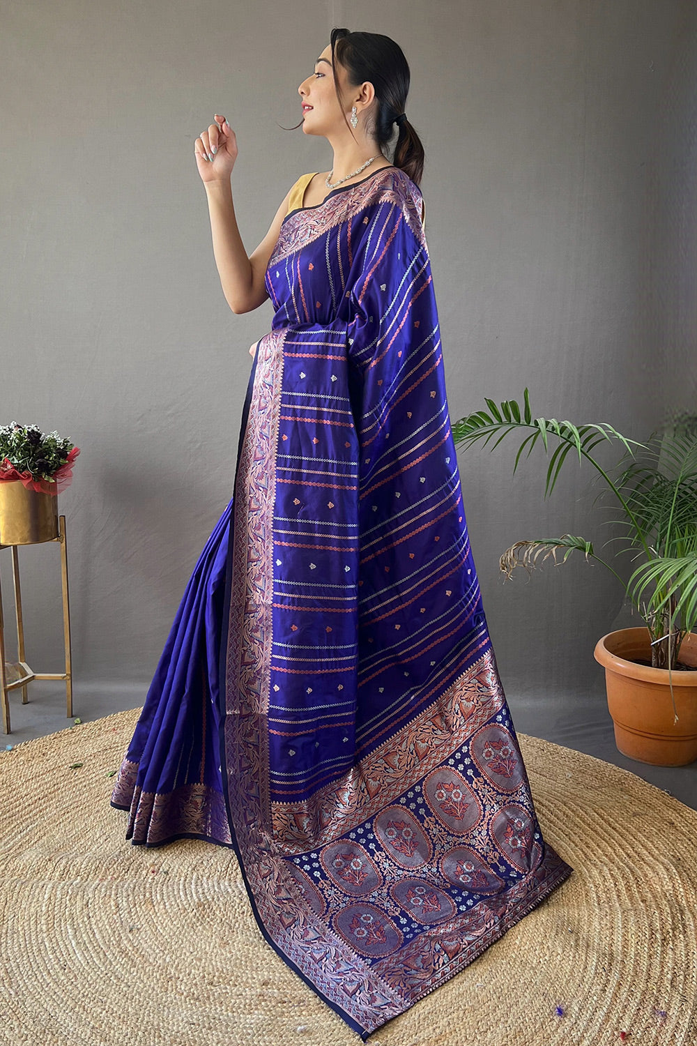 Blue Colour Silk Jacquard Weaving Border Saree
