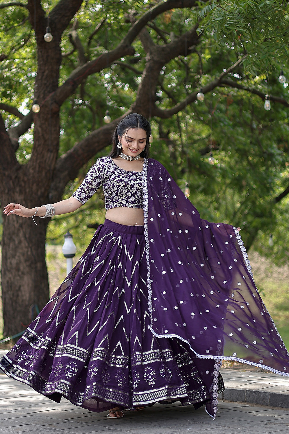 Wine Faux Blooming With Sequins &amp; Thread Embroidered Work Lehenga Choli