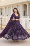 Dark Purple Sequins & Thread Embroidered Work Lehenga Choli
