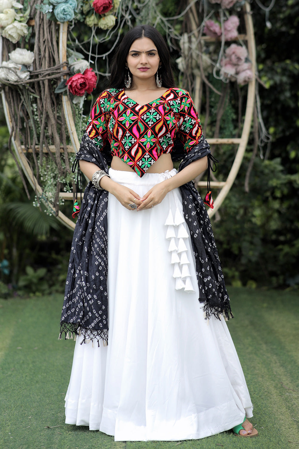 White Frolic Cotton Lehenga Choli With Designer Pattern Blouse