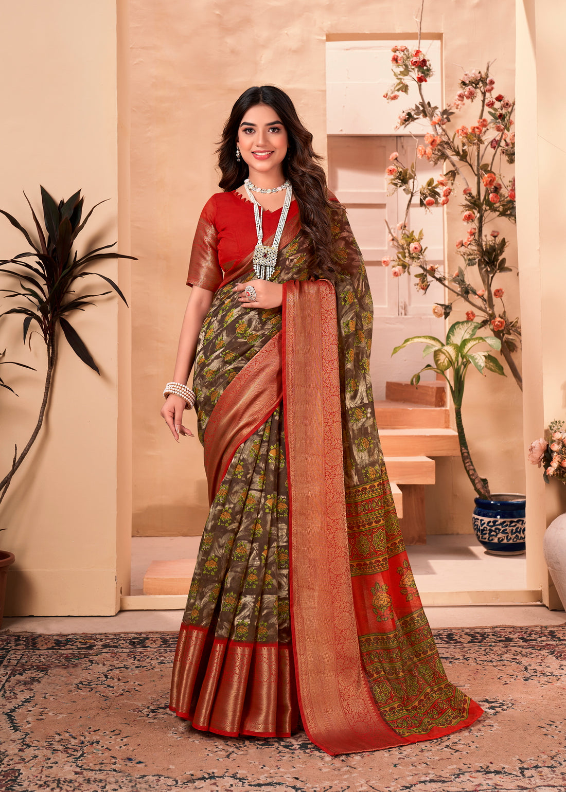 Olive Colour Soft Cotton Saree With Weaving Jaquard Border
