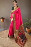 Pink Paithani Silk Saree With Zari Weaving Pallu & Border