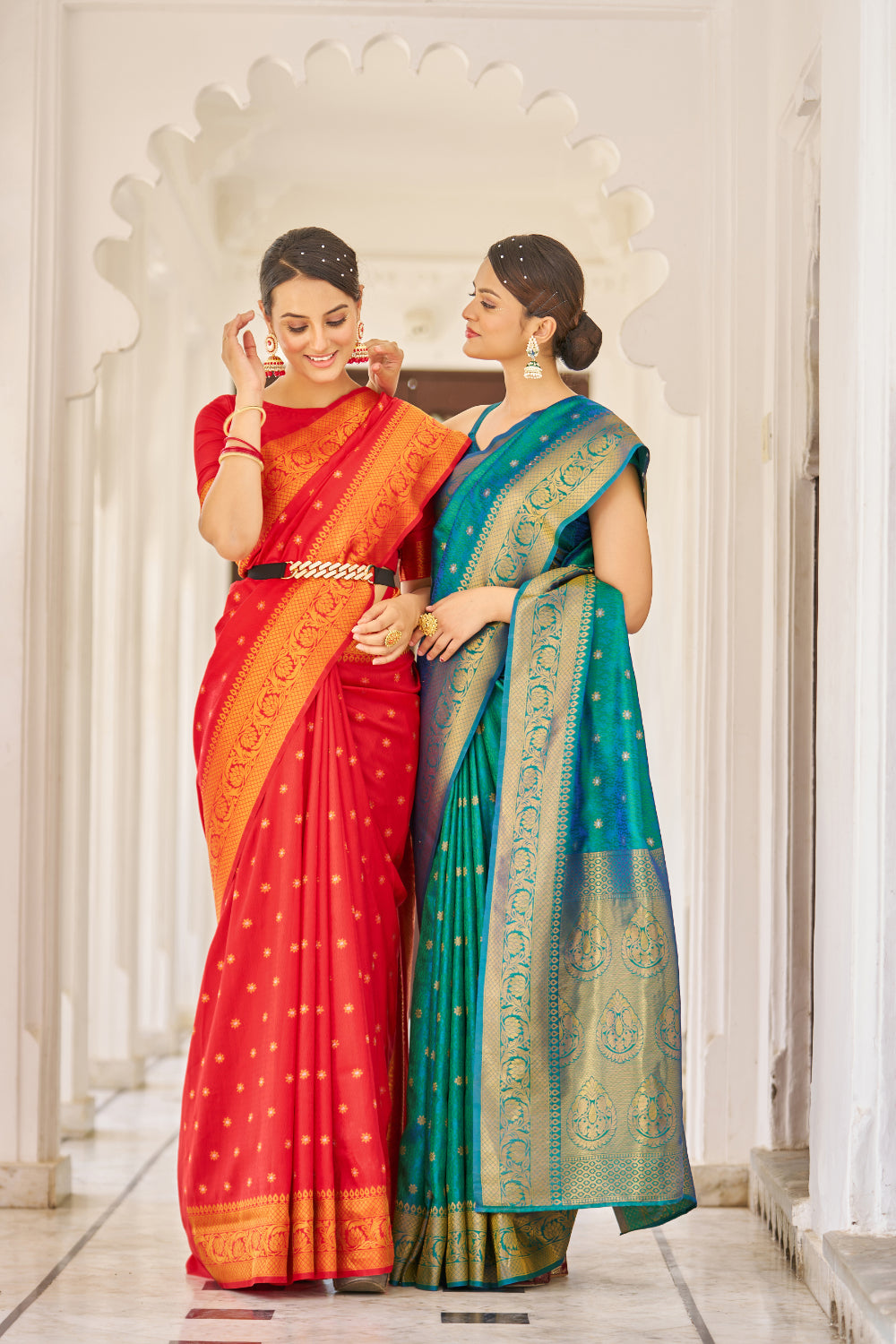 Beautiful Hot Red Banarasi Silk Saree With Zari Weaving