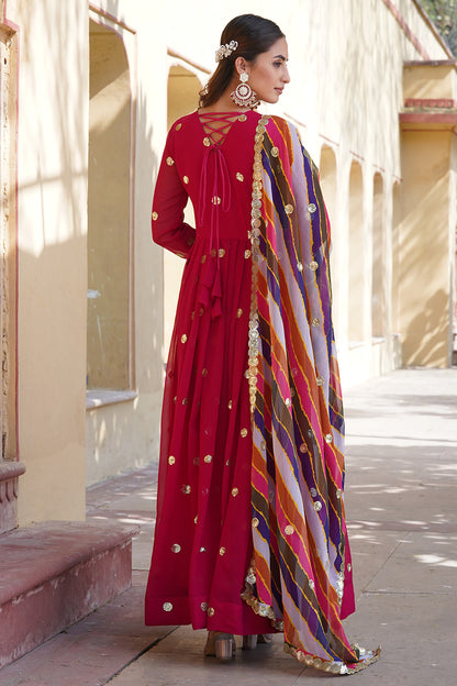 Pink Faux Blooming Gown With Silk Dupatta