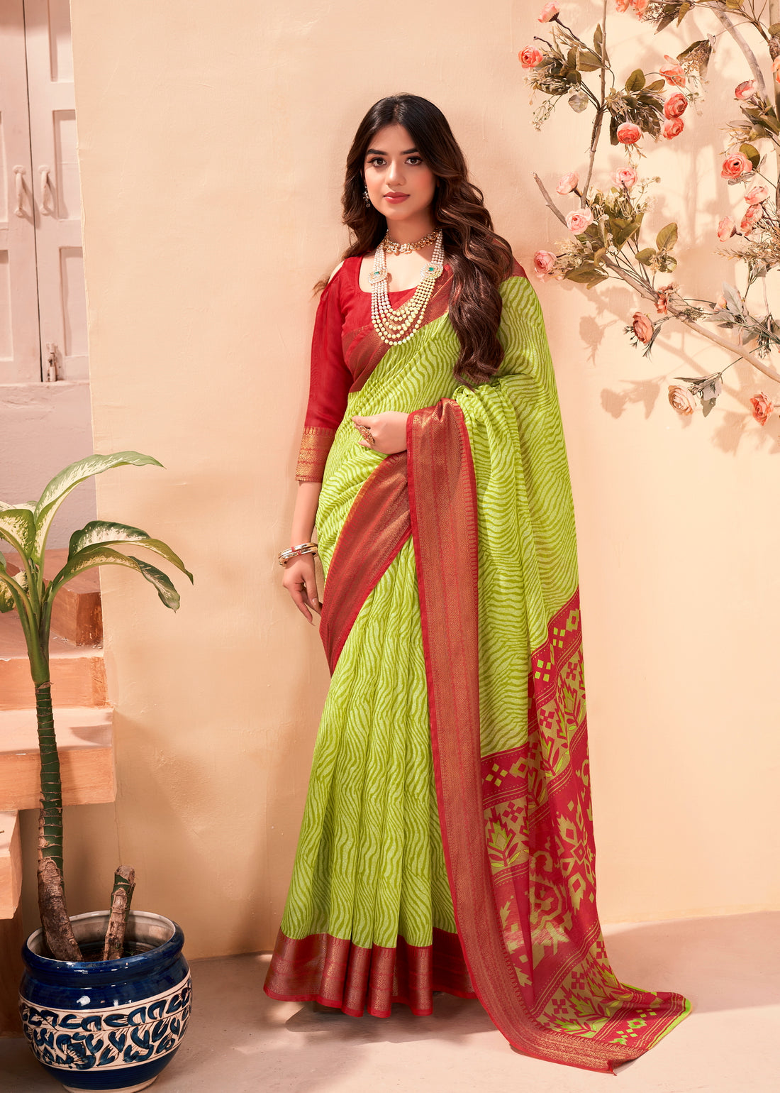 Green Colour Soft Cotton Saree With Blouse