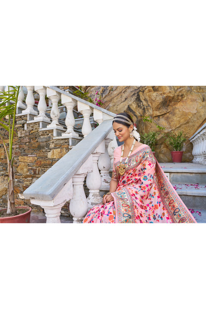 Rose Pink Kashmiri Modal Handloom Weaving Saree