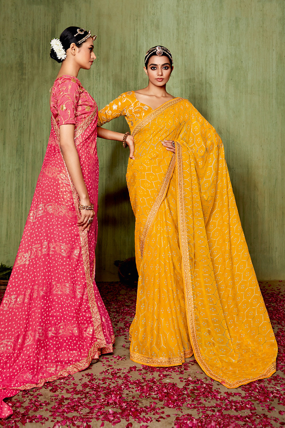 Yellow Colour Chiffon Embroidery Border Saree
