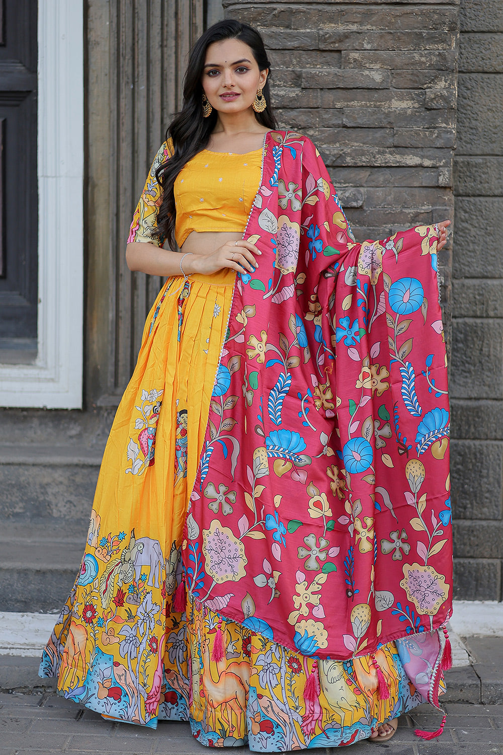 Yellow Dola Silk With Rich Designer Printed Lehenga Choli
