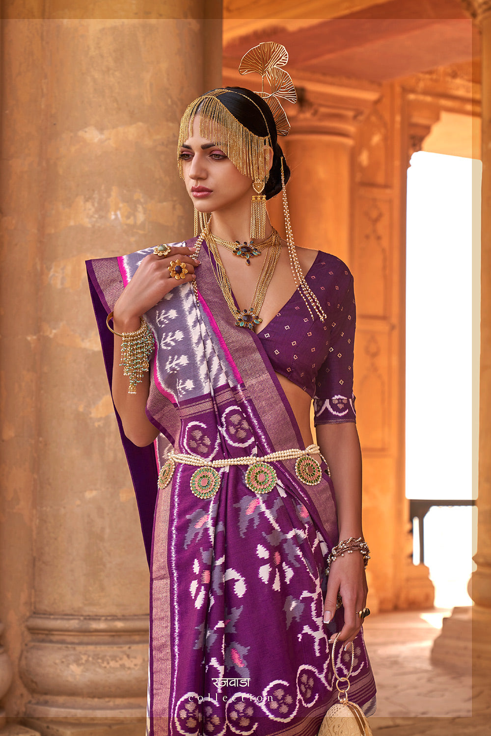 Purple And White Patola Printed Silk Saree