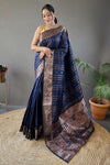Latest Navy Blue Colour Silk Zari Weaving Saree