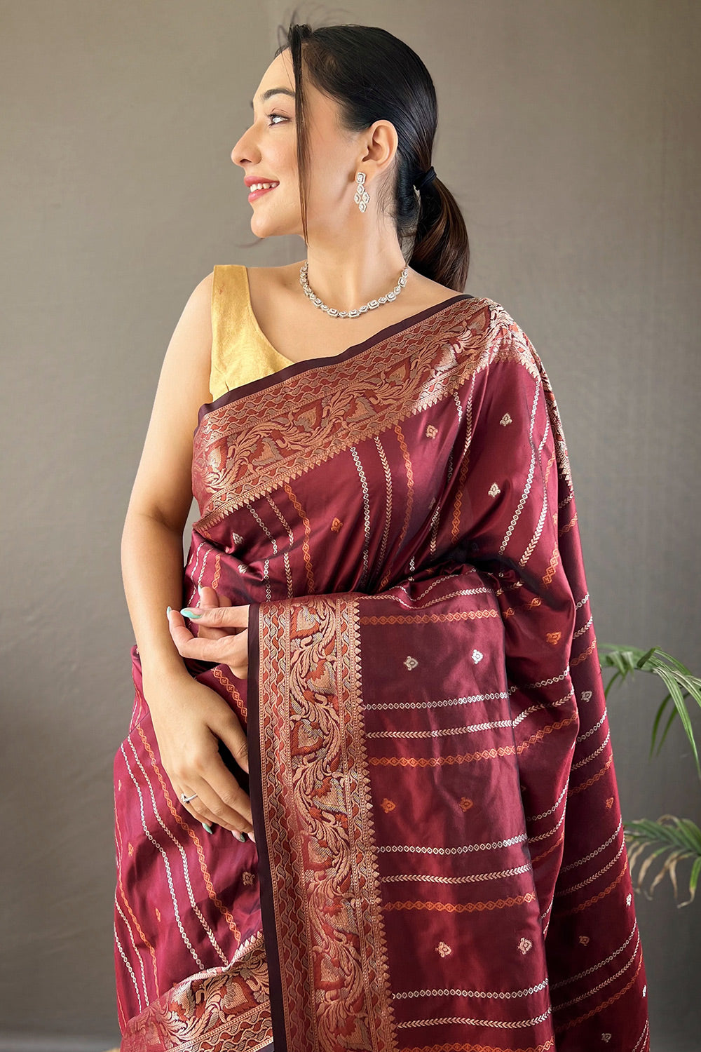 Maroon Colour Silk Zari Weaving Saree