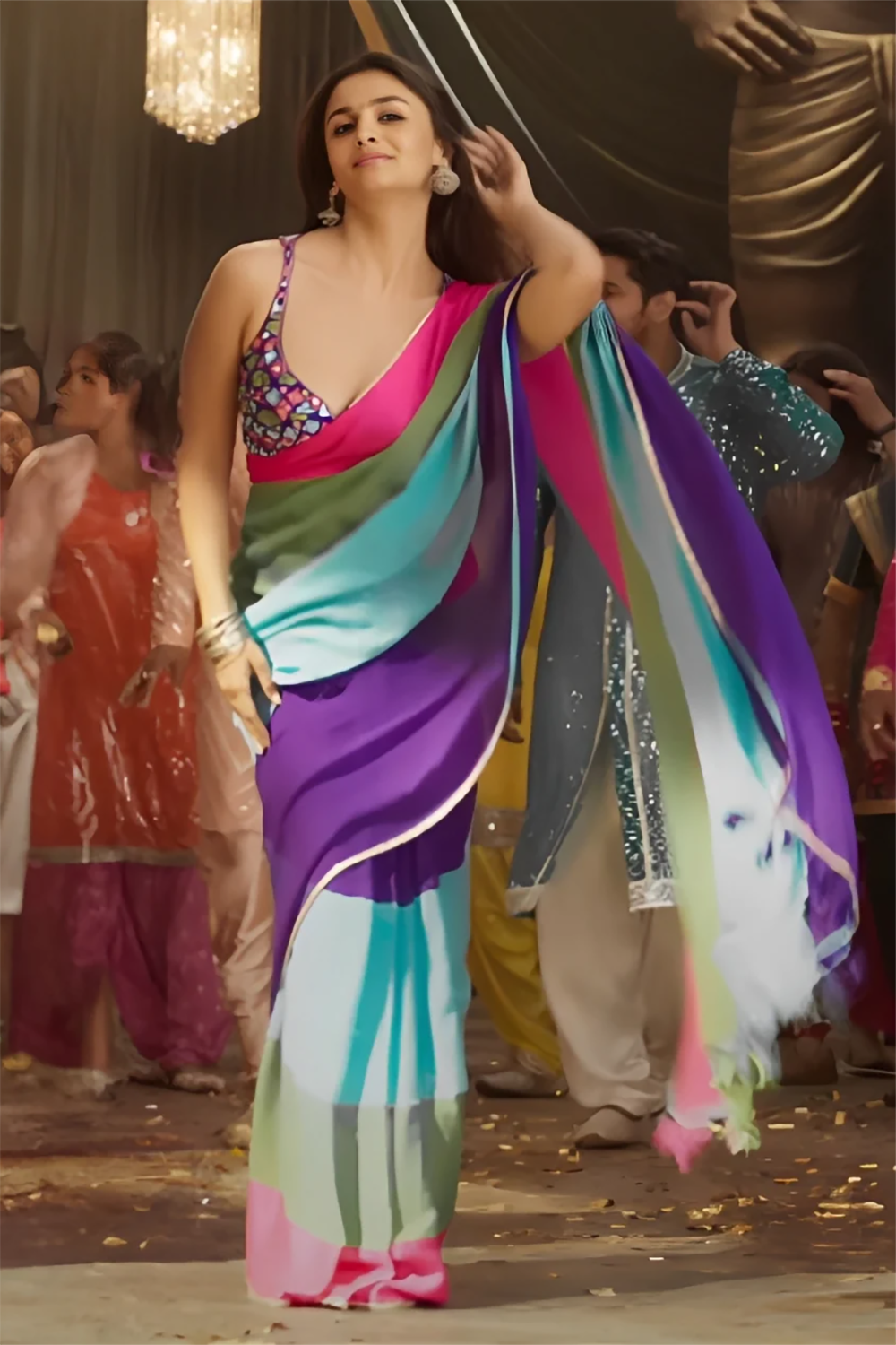 Alia Bhatt Soft Georgette Multicolor Saree With Tassel