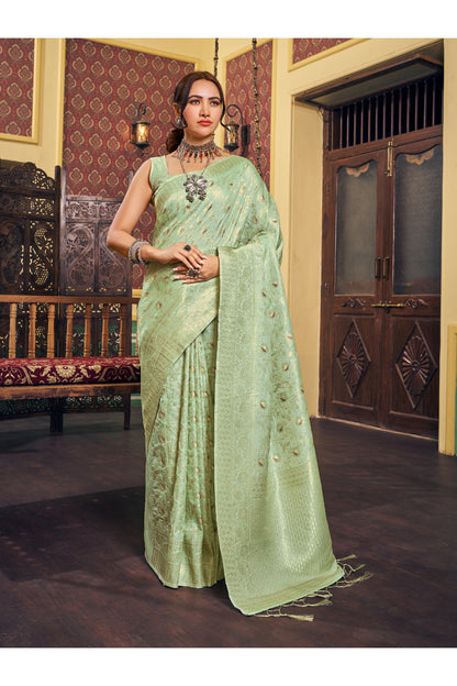 Stylish Pista Green Colour Handloom Weaving Saree