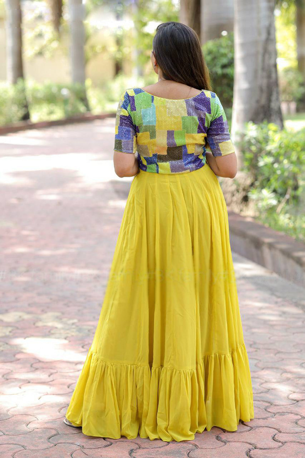 Beautiful Yellow Faux Blooming Digital Printed Gown