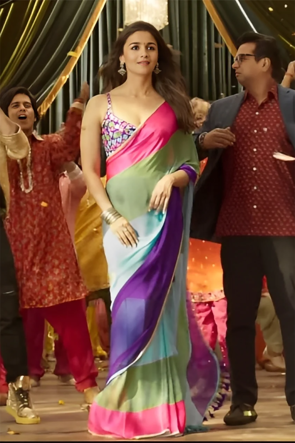 Alia Bhatt Soft Georgette Multicolor Saree With Tassel