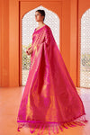 Dark Pink & Golden Kanjivaram Wedding Saree With Blouse