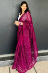 Magenta Organza Saree With Embroidery & Sequence Work