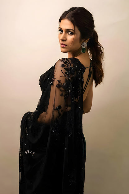 Black Georgette Saree With Sequance Work