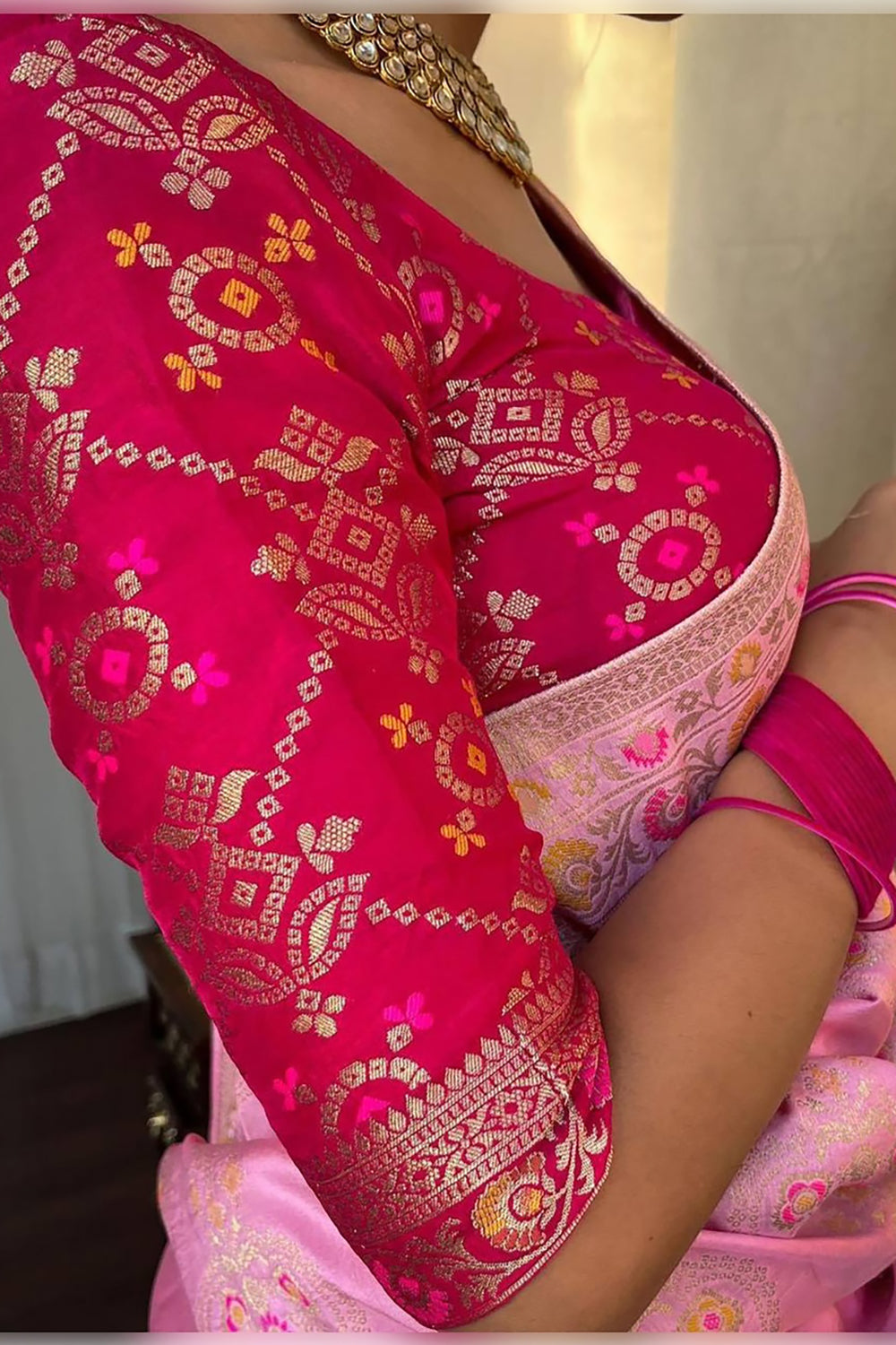 Baby Pink Soft Banarasi Silk Saree