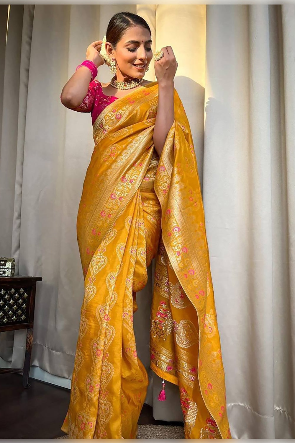 Yellow Soft Banarasi Silk Saree