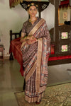 Penny Brown Banarasi Silk Saree With Printed Work