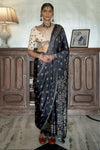 Charcoal Gray Gajji Silk Saree With Printed Work