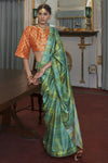 Light Green Banarasi Silk Saree With Printed Work