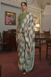 Pista Green Banarasi Silk Saree With Printed Work