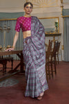 Gray Banarasi Silk Saree With Printed Work