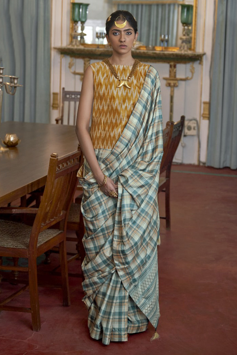 Mint Green Banarasi Silk Saree With Printed Work