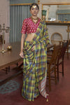 Parrot Green & Blue Banarasi Silk Saree With Printed Work