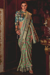 Sea Green Banarasi Silk Saree With Printed Work