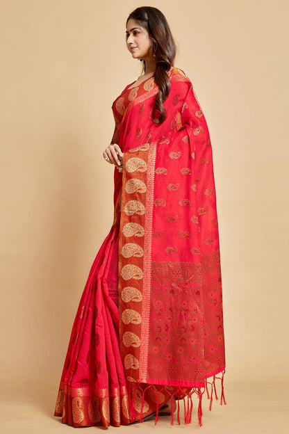 Pink Chanderi Cotton Saree With Weaving Work