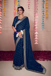 Navy Blue Colour Georgette Weaving Saree With Blouse