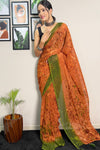 Orange & Green Georgette Saree With Printed Work
