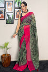 Green & Pink Georgette Saree With Printed Work