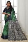 Green Tussar Silk Saree With Printed Work