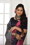 Pink Tussar Silk Saree With Printed Work