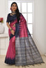 Pink Tussar Silk Saree With Printed Work